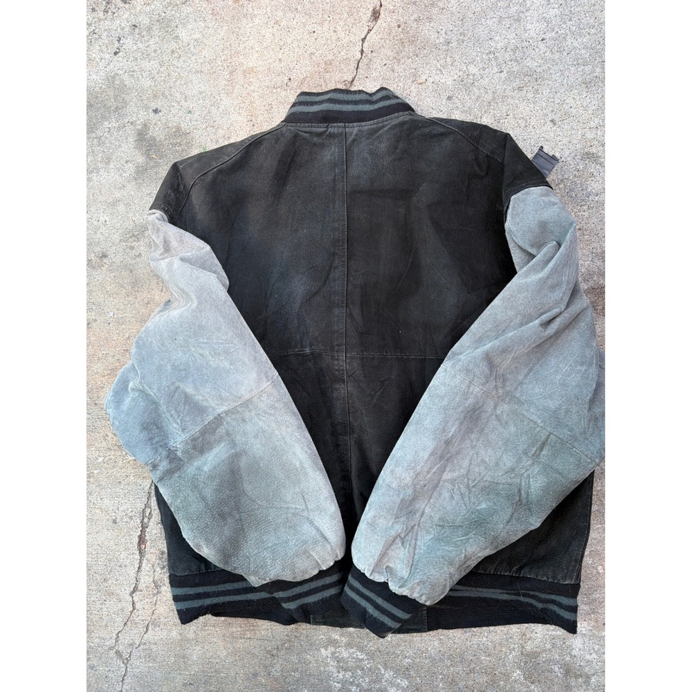 Free Country Mens XL Suede Leather Bomber Jacket Two Tone Black Gray 352944 - Picture 3 of 3